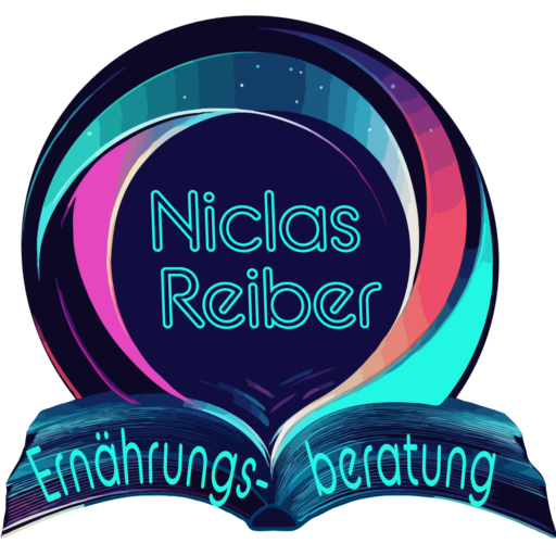 Das Bild zeigt ein Logo von Niclas Reiber Ernährungsberatung, es ist ein aufgeschlagenes Buch, dass den Namen enthält.